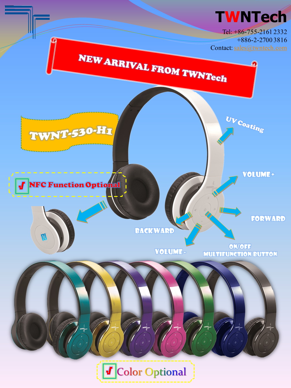 Premier Shape & Perfect Sound -- Bluetooth Stereo Headset TWNT-530-H1